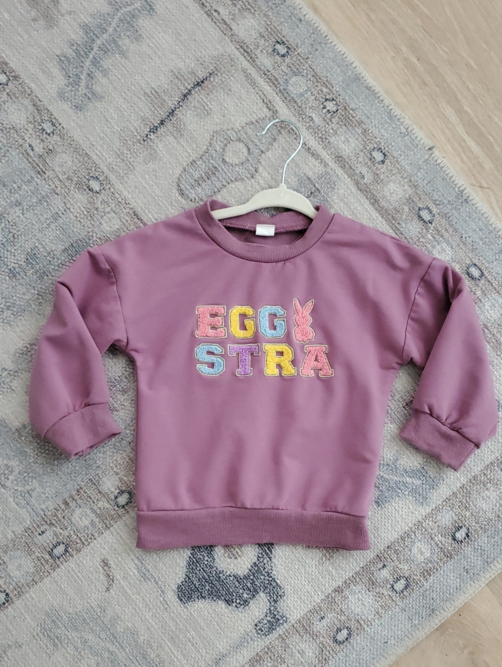 Boutique Girls Purple Easter 'EGGSTRA' Applique Sweatshirt Top Sz110